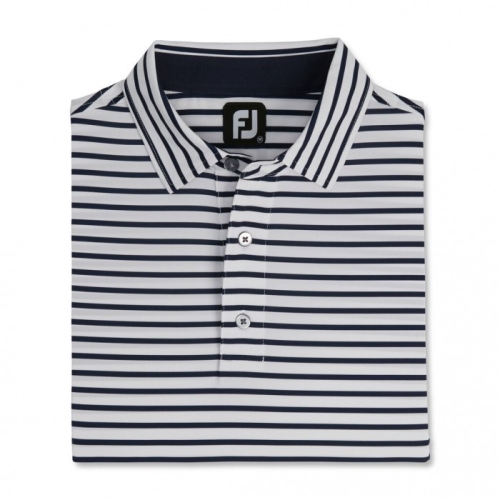 Footjoy Lisle 2-Color Stripe Self Collar Skjorta Herr Vita / Marinblå | CGALH-1256