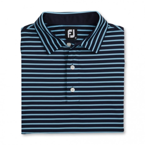 Footjoy Lisle 2-Color Stripe Self Collar Skjorta Herr Marinblå / Ljusblå | CRQMG-1750