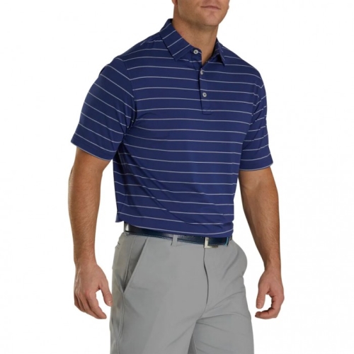 Footjoy Lisle Double Pin Stripe Self Collar Skjorta Herr Twilight | QNOGL-2794