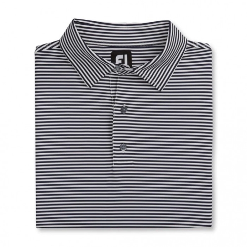 Footjoy Lisle Feeder Stripe Self Collar Skjorta Herr Marinblå / Vita | WCTNJ-3954