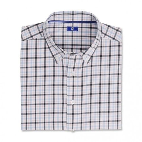 Footjoy Open Check Stretch Bomull Skjorta Herr Vita | EQFCL-6530