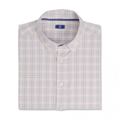 Footjoy Open Check Stretch Bomull Skjorta Herr Ljusrosa | JTOQB-1705