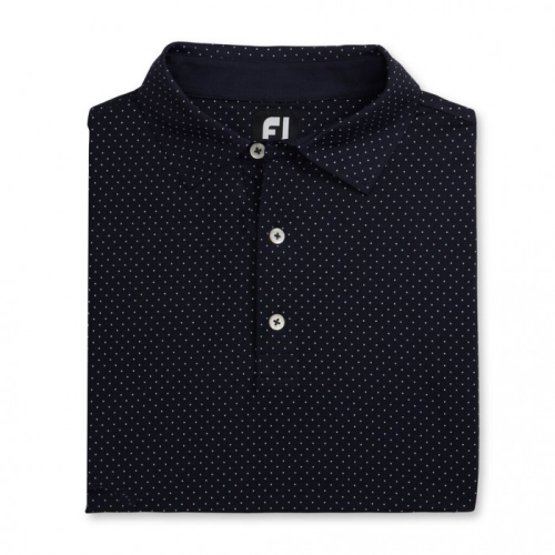 Footjoy Stretch Lisle Dot Print Self Collar Skjorta Herr Marinblå | WRAZT-8063