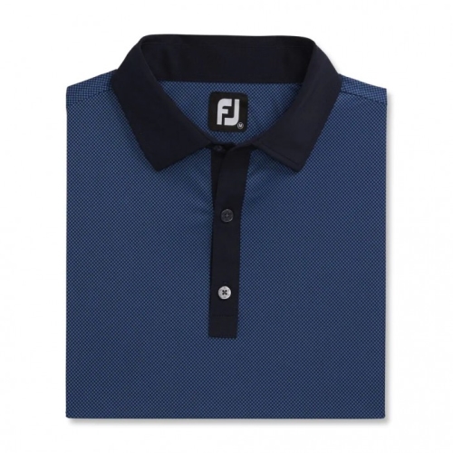 Footjoy Stretch Lisle Mini Check Print Skjorta Herr Marinblå / Blå | IYCQW-5763